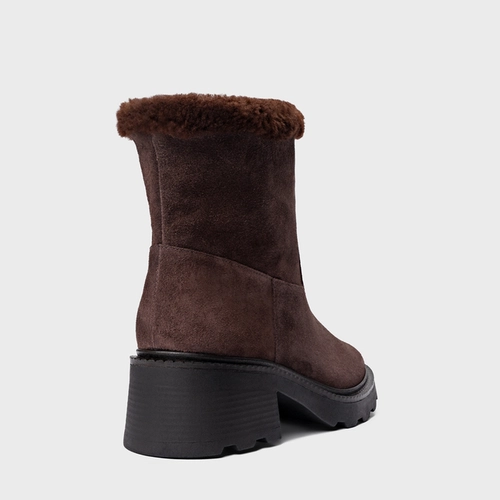 Bota Furry Tratorada Couro Suede Marrom Ganache