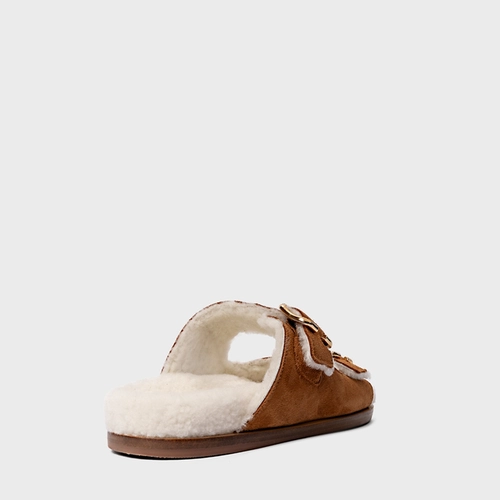 Flat Papete Birken Furry Couro Suede Marrom Saddle