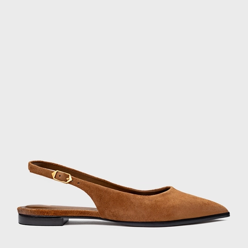 Sapatilha Slingback Chic Couro Suede Marrom Saddle