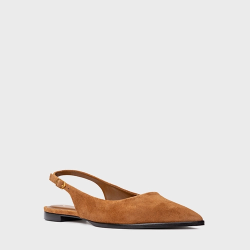 Sapatilha Slingback Chic Couro Suede Marrom Saddle