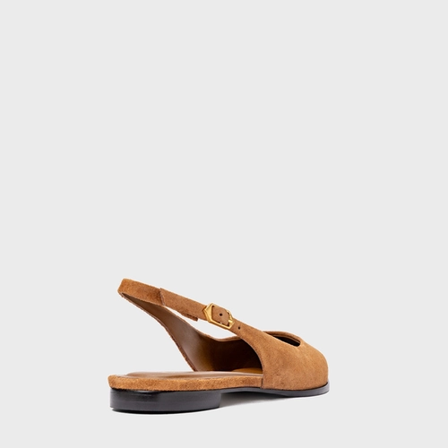 Sapatilha Slingback Chic Couro Suede Marrom Saddle