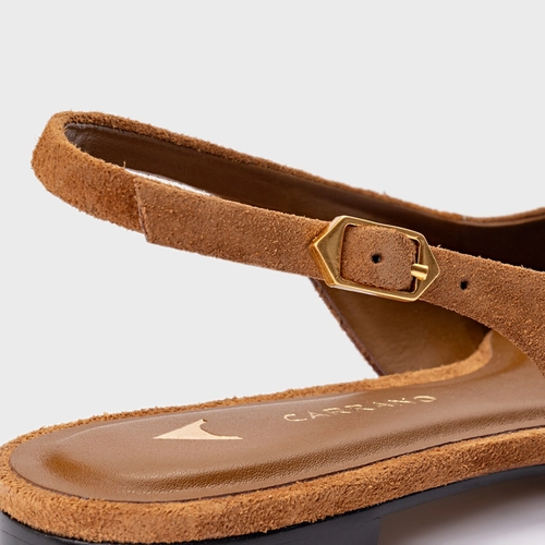 Sapatilha Slingback Chic Couro Suede Marrom Saddle