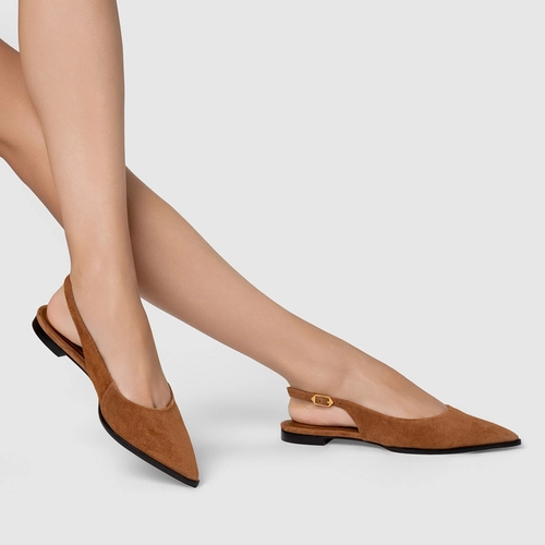 Sapatilha Slingback Chic Couro Suede Marrom Saddle