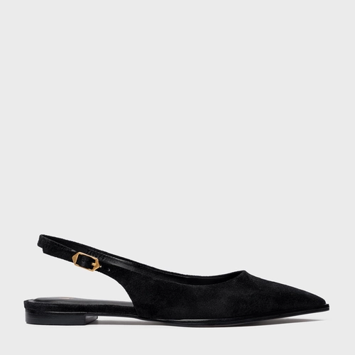 Sapatilha Slingback Chic Couro Suede Preto