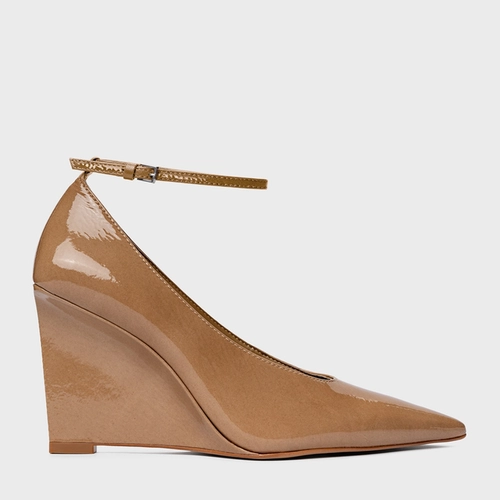 Scarpin Anabela Addict Couro Verniz Bege Almond