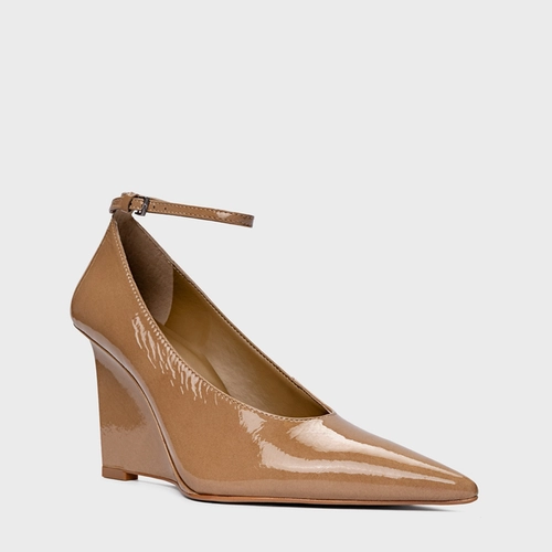 Scarpin Anabela Addict Couro Verniz Bege Almond