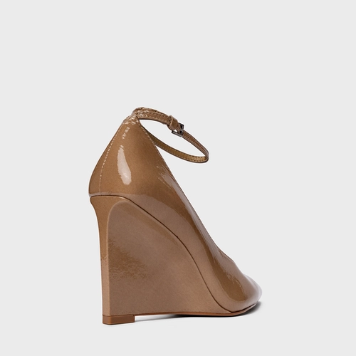 Scarpin Anabela Addict Couro Verniz Bege Almond