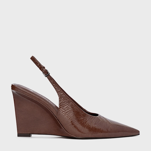 Scarpin Slingback Anabela Addict Couro Verniz Marrom Brownie