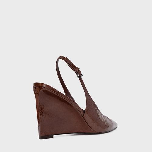 Scarpin Slingback Anabela Addict Couro Verniz Marrom Brownie