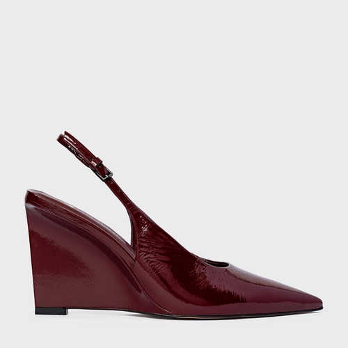 Scarpin Slingback Anabela Addict Couro Verniz Vinho Mahogany