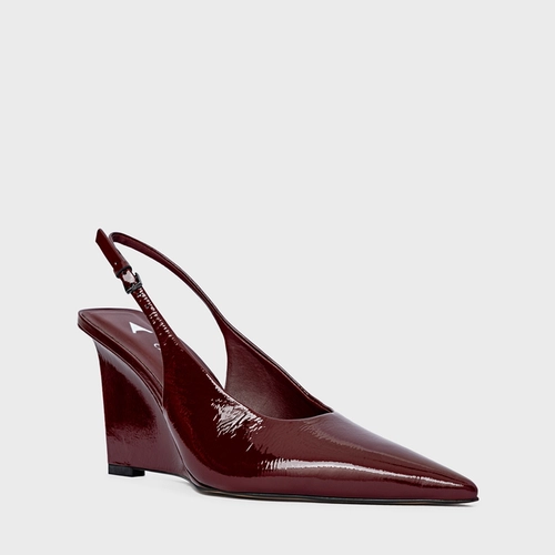 Scarpin Slingback Anabela Addict Couro Verniz Vinho Mahogany