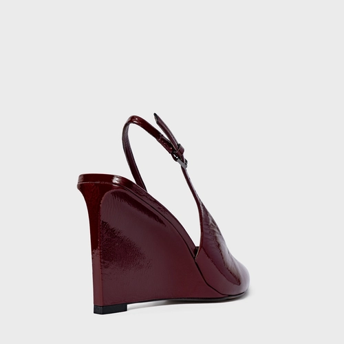 Scarpin Slingback Anabela Addict Couro Verniz Vinho Mahogany