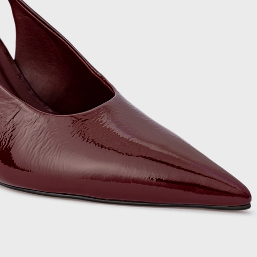 Scarpin Slingback Anabela Addict Couro Verniz Vinho Mahogany