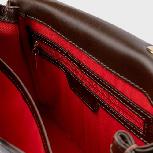 Bolsa Shoulder Catarina Média Couro Croco Marrom Dark Brown