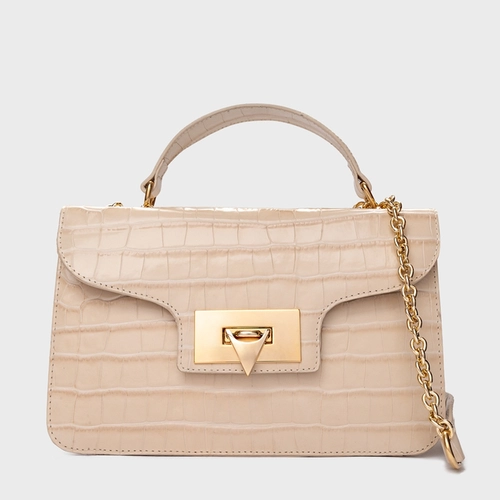 Bolsa Shoulder Catarina Média Couro Croco Off White Cotton