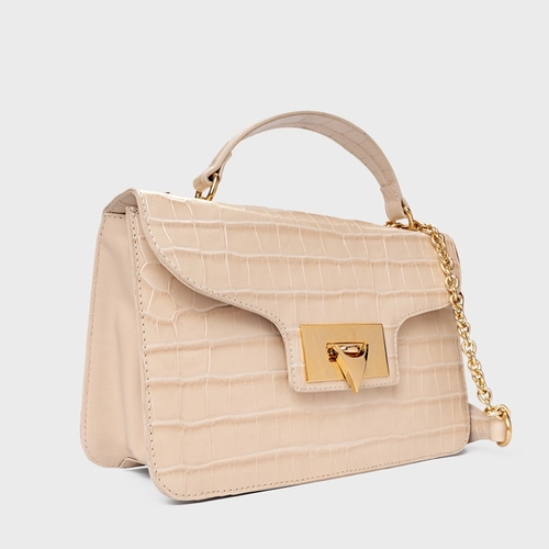 Bolsa Shoulder Catarina Média Couro Croco Off White Cotton