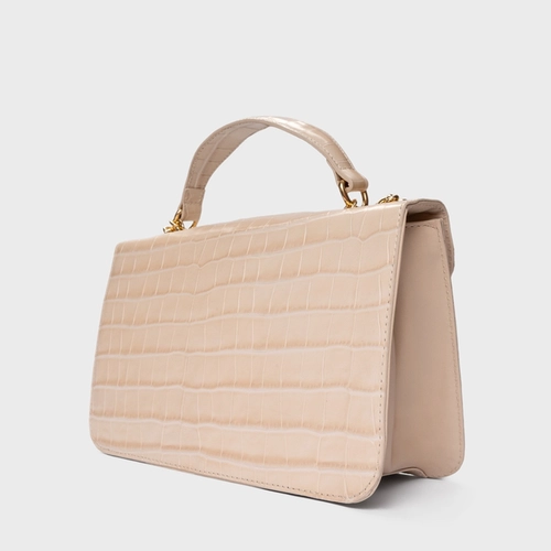 Bolsa Shoulder Catarina Média Couro Croco Off White Cotton