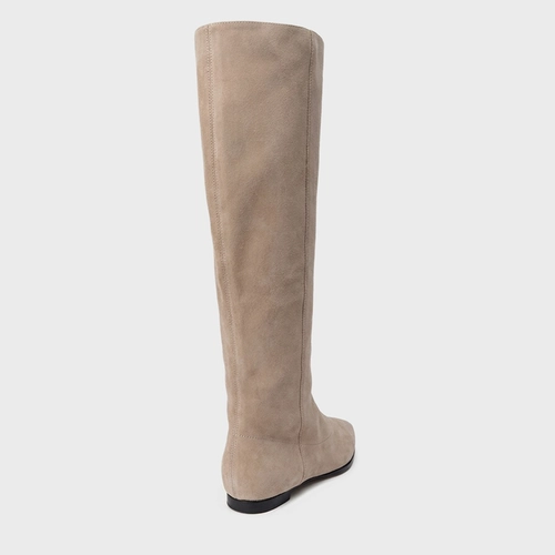 Bota Bico Alongado Cano Alto Couro Suede Bege Funghi
