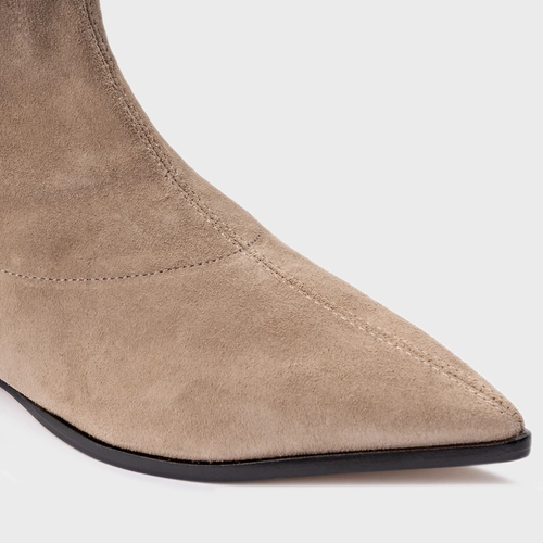 Bota Bico Alongado Cano Alto Couro Suede Bege Funghi