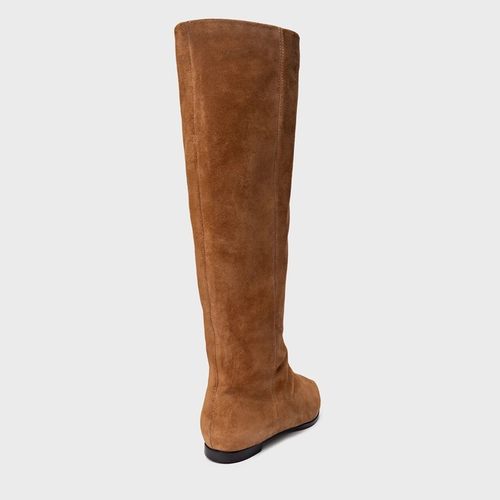 Bota Bico Alongado Cano Alto Couro Suede Marrom Saddle
