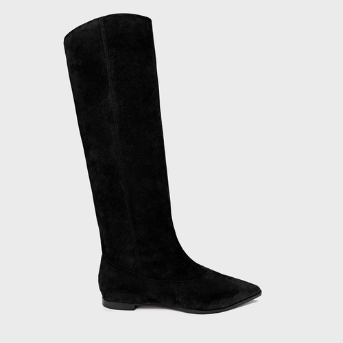 Bota Bico Alongado Cano Alto Couro Suede Preto