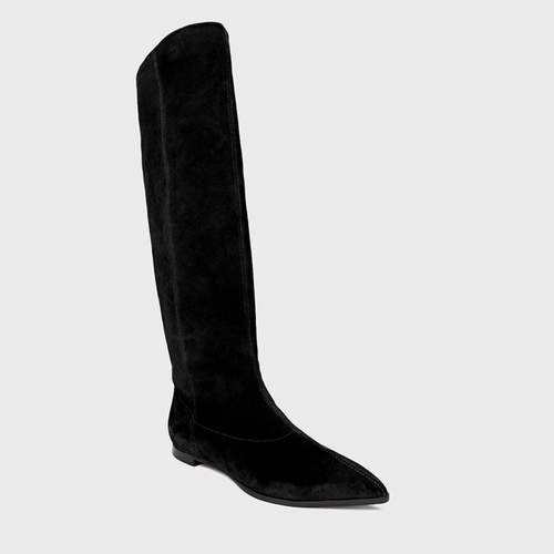 Bota Bico Alongado Cano Alto Couro Suede Preto