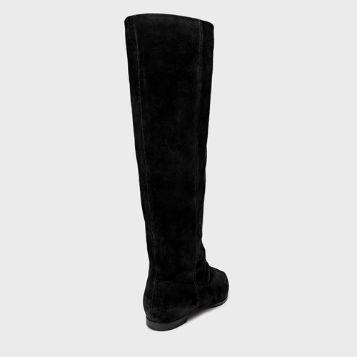 Bota Bico Alongado Cano Alto Couro Suede Preto