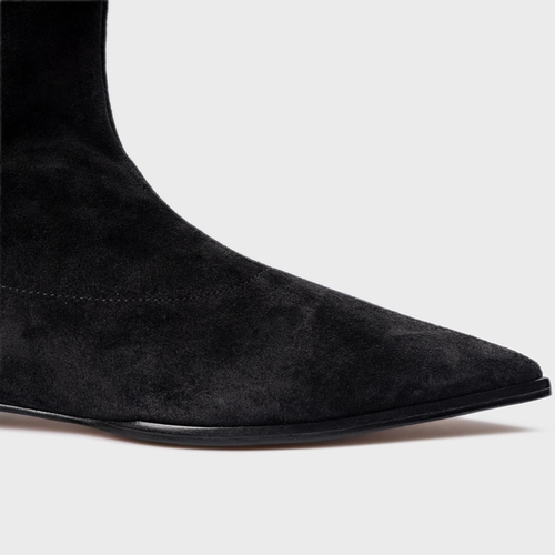 Bota Bico Alongado Cano Alto Couro Suede Preto