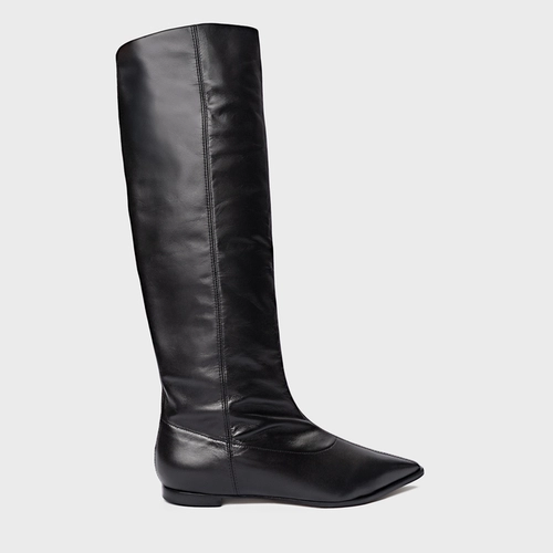Bota Bico Alongado Cano Alto Couro Preto