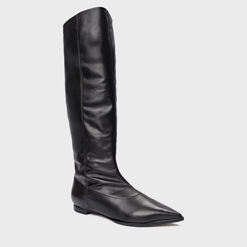 Bota Bico Alongado Cano Alto Couro Preto
