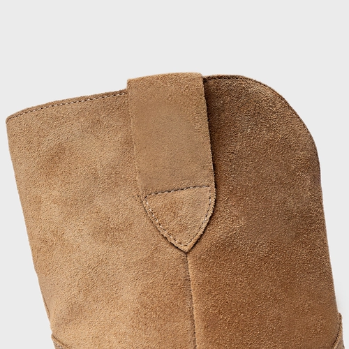 Bota Everyday Salto Bloco Couro Suede Bege Almond