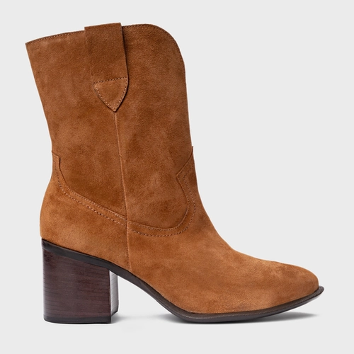 Bota Everyday Salto Bloco Couro Suede Marrom Saddle