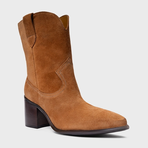 Bota Everyday Salto Bloco Couro Suede Marrom Saddle