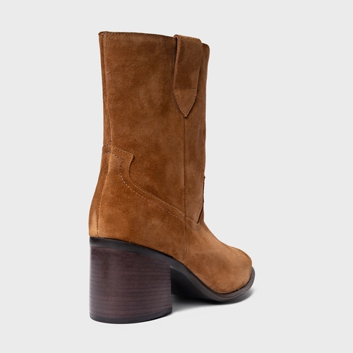 Bota Everyday Salto Bloco Couro Suede Marrom Saddle