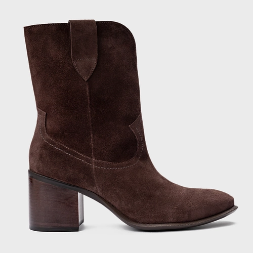 Bota Everyday Salto Bloco Couro Suede Marrom Ganache