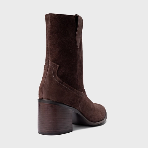 Bota Everyday Salto Bloco Couro Suede Marrom Ganache