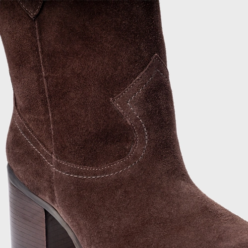 Bota Everyday Salto Bloco Couro Suede Marrom Ganache