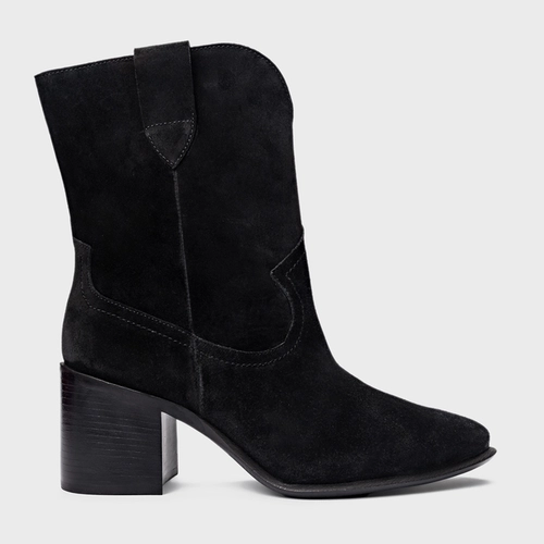 Bota Everyday Salto Bloco Couro Suede Preto
