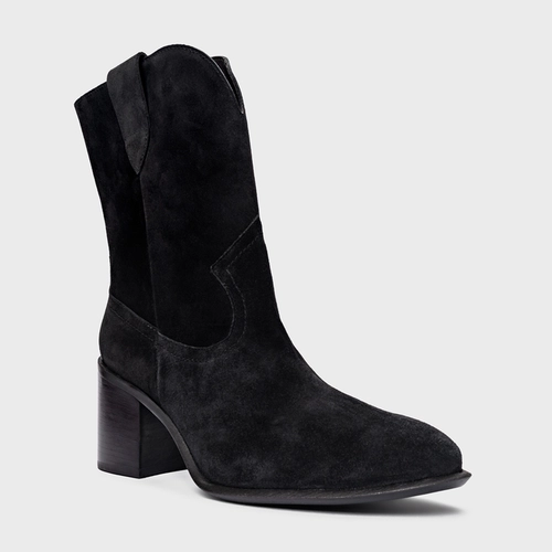 Bota Everyday Salto Bloco Couro Suede Preto