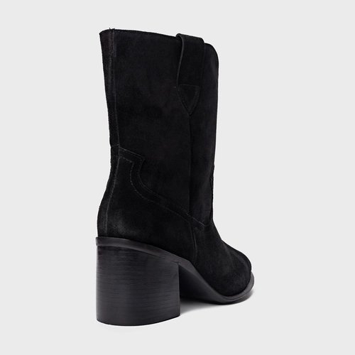 Bota Everyday Salto Bloco Couro Suede Preto