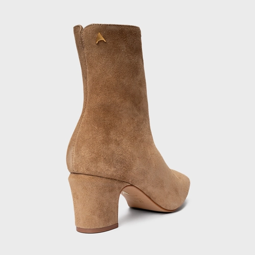 Bota Core Icon Salto Bloco Couro Suede Bege Almond
