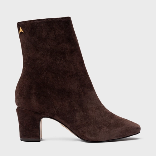 Bota Core Icon Salto Bloco Couro Suede Marrom Ganache
