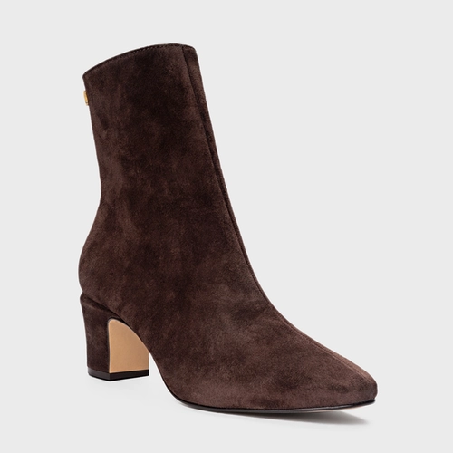 Bota Core Icon Salto Bloco Couro Suede Marrom Ganache