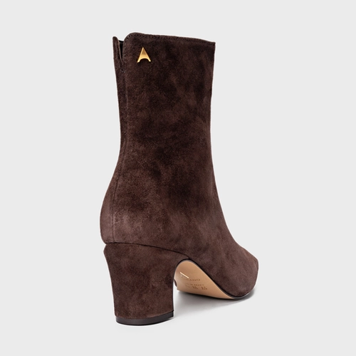 Bota Core Icon Salto Bloco Couro Suede Marrom Ganache