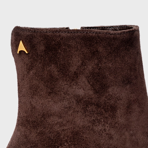 Bota Core Icon Salto Bloco Couro Suede Marrom Ganache