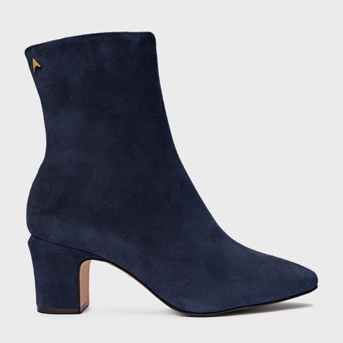 Bota Core Icon Salto Bloco Couro Suede Azul Navy