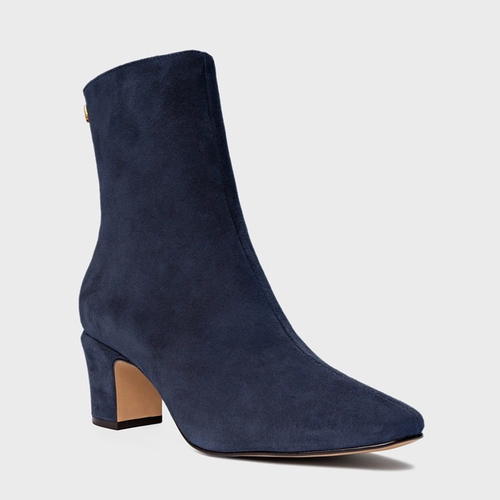 Bota Core Icon Salto Bloco Couro Suede Azul Navy