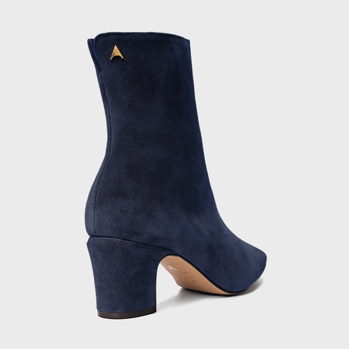 Bota Core Icon Salto Bloco Couro Suede Azul Navy