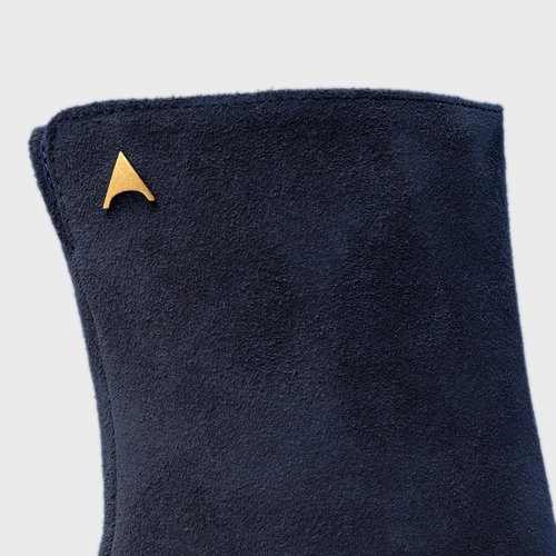 Bota Core Icon Salto Bloco Couro Suede Azul Navy