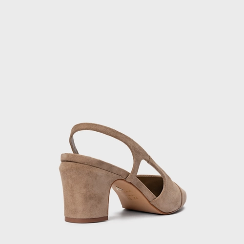 Scarpin Slingback Cap Toe Salto Bloco Couro Suede Bege Funghi